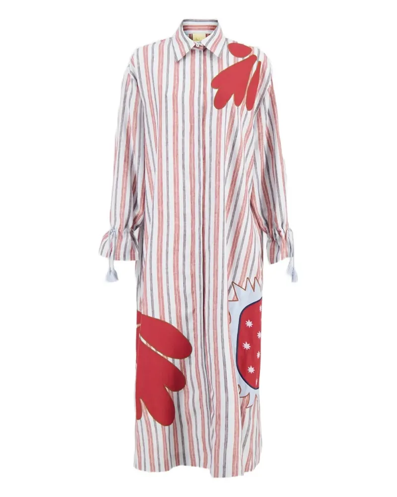 PAULA Gestreiftes Almandine Hemdkleid mit Blumenapplikation - Rot Rot