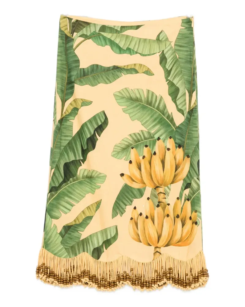 FARM Rio fruit-print beaded-fringe skirt - Gelb Gelb