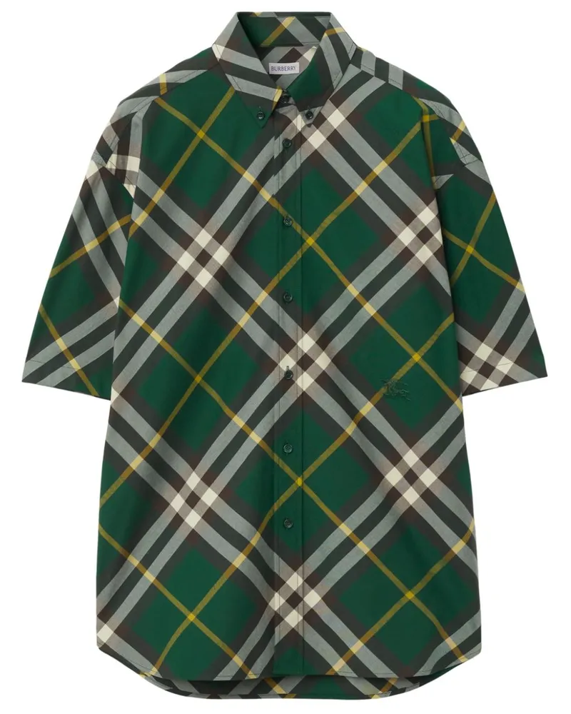 Burberry Kariertes Hemd mit Logo-Stickerei GrüN