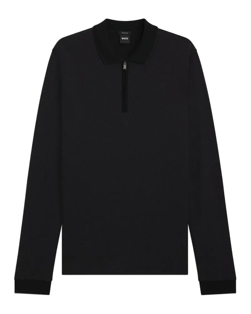 HUGO BOSS Poloshirt aus merzerisierter Baumwolle mit zweifarbiger Struktur - Schwarz Schwarz