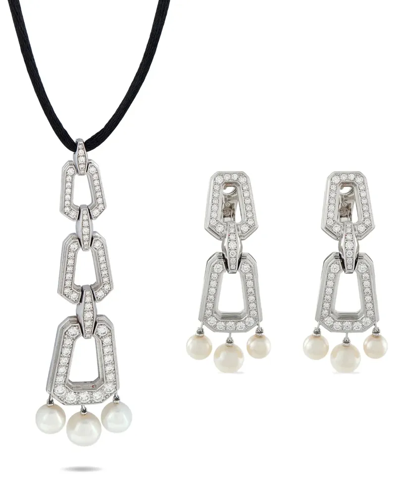 Cartier Chandra diamond and pearl necklace and earring set - Silber Silber