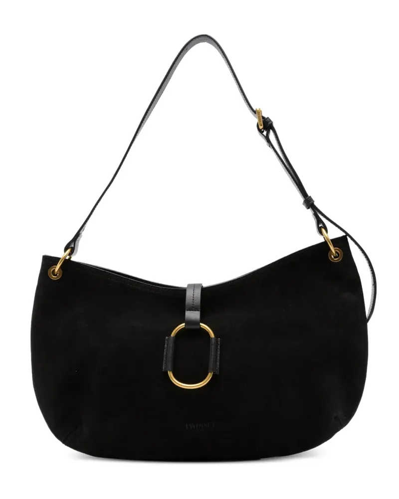 Twin-Set ring-detail suede shoulder bag - Schwarz Schwarz