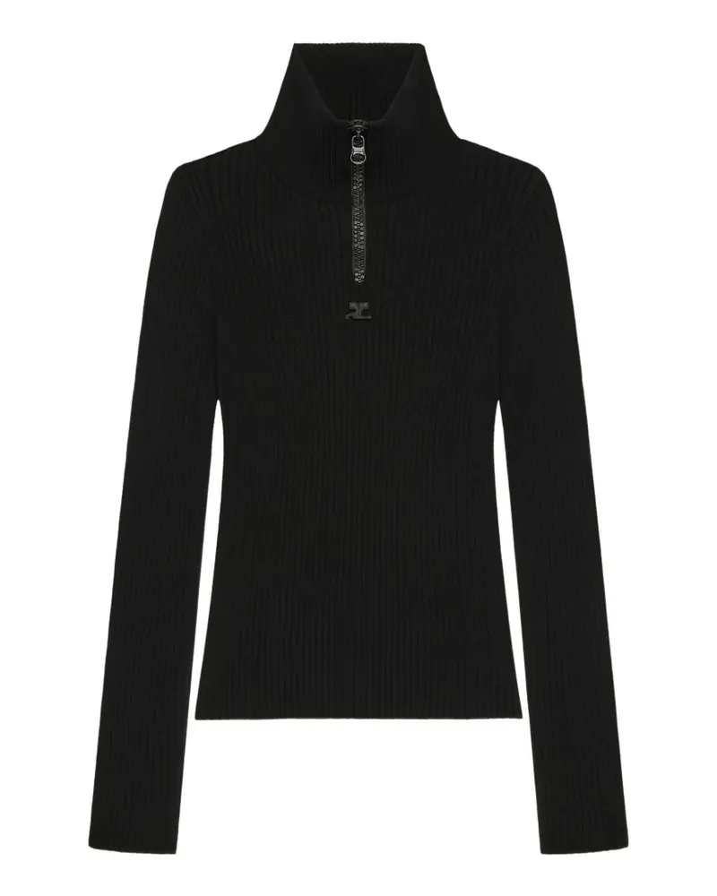 Courrèges Gerippter Pullover mit Logo-Applikation - Schwarz Schwarz