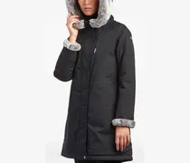 Daunenmantel mit Kapuze aus Fake Fur - Schwarz