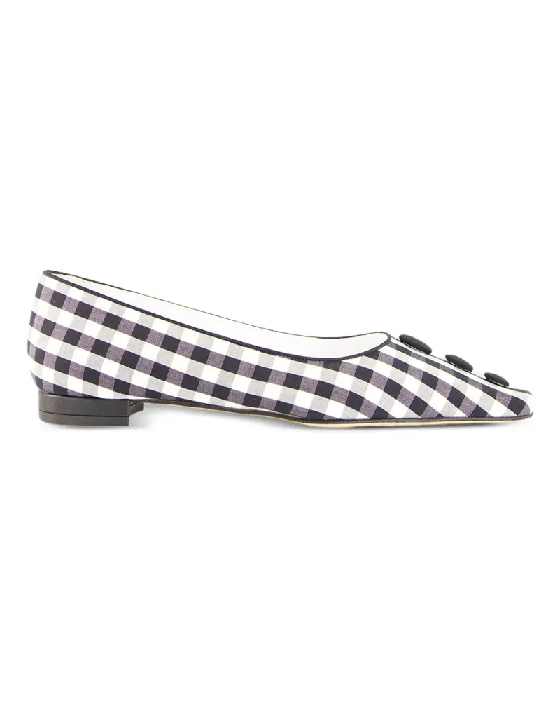 Manolo Blahnik Alexa gingham button-detail flat pumps - Weiß Weiß
