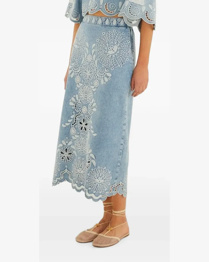 FARM Rio Richelieu embroidered midi skirt - Blau Blau