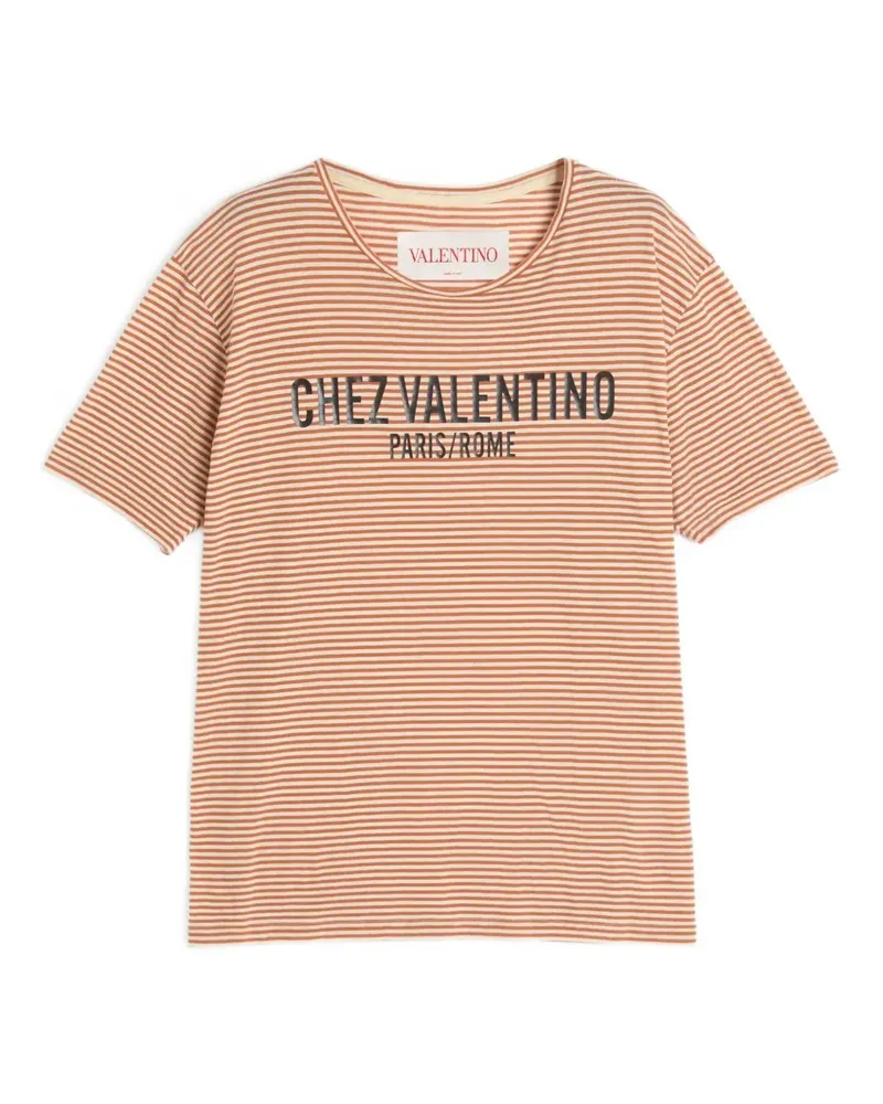 Valentino Garavani Gestreiftes T-Shirt mit Chez-Print - Orange Orange