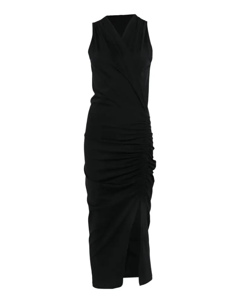 NUDE ruched-side V-neck midi dress - Schwarz Schwarz