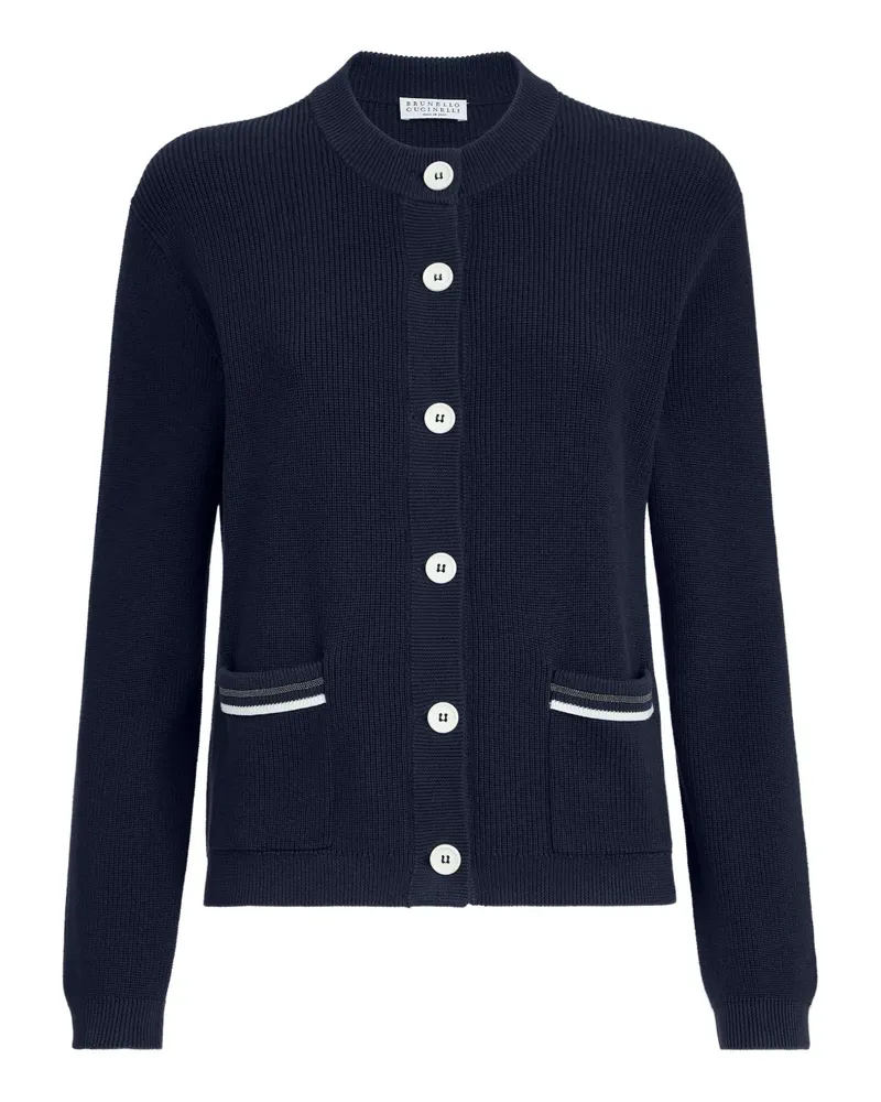 Brunello Cucinelli ribbed front-pocket cardigan - Blau Blau