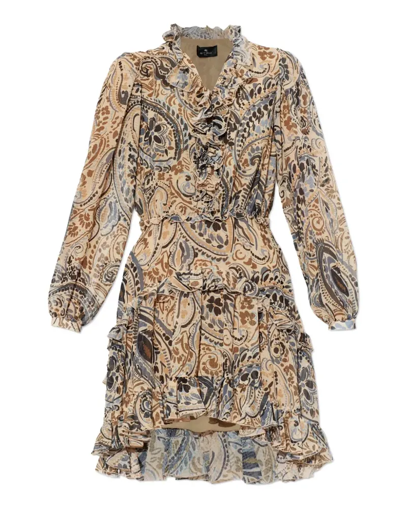 Etro Gerüschtes Kleid mit Paisley-Print - Nude Nude