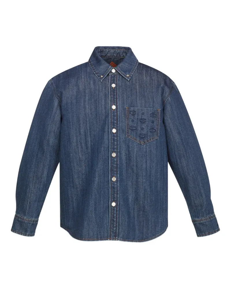 MCM monogram-embroidered denim shirt - Blau Blau