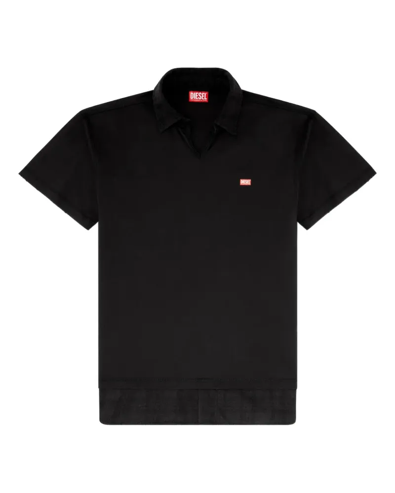 Diesel jersey polo shirt with check flannel trims - Schwarz Schwarz