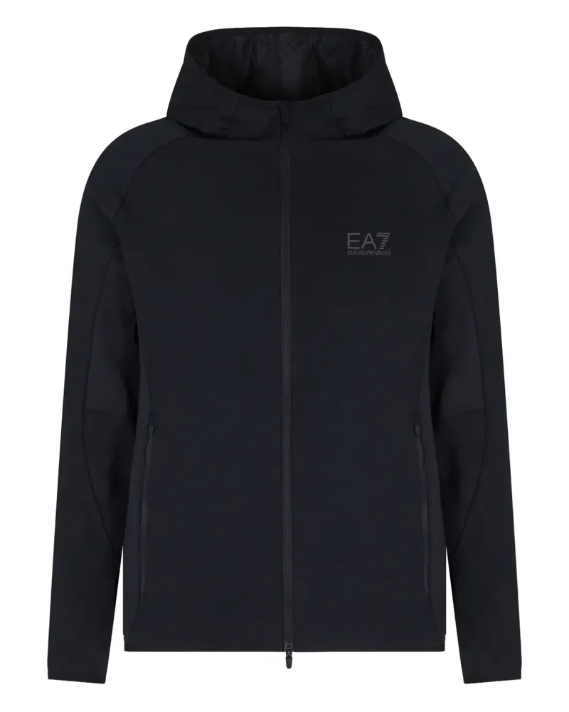 EA7 Kapuzenjacke mit Logo-Print - Schwarz Schwarz