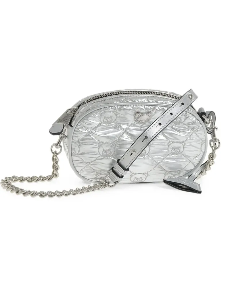 Moschino Teddy-embroidered quilted clutch bag - Silber Silber