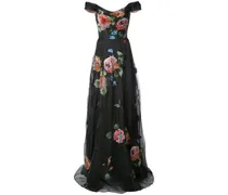 Florales Abendkleid mit schulterfreiem Design - Schwarz