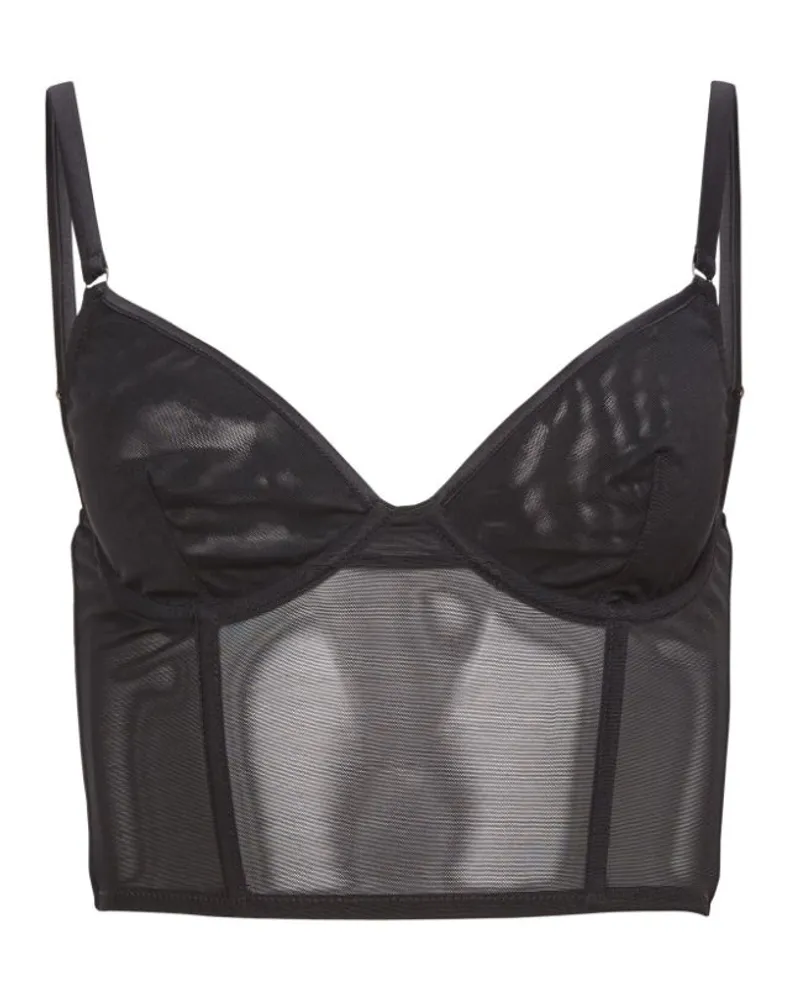 Fleur Du Mal Langes Bustier aus Mesh - Schwarz Schwarz