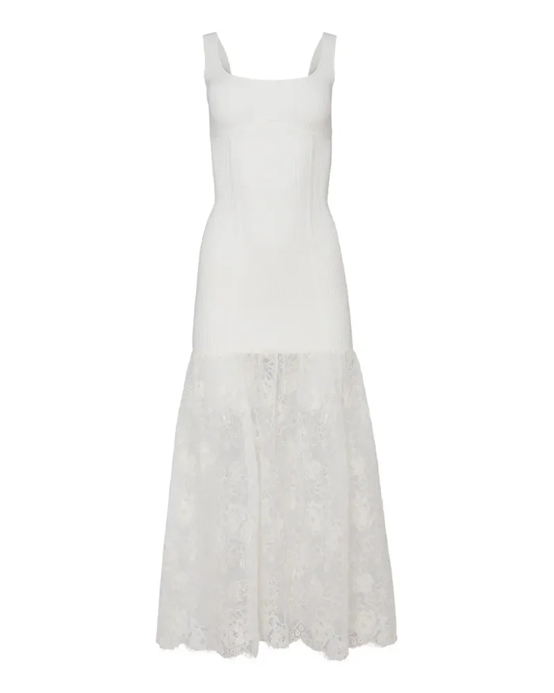 Fleur Du Mal Geripptes Jolie Maxikleid mit Spitzenbesatz - Weiß Weiß