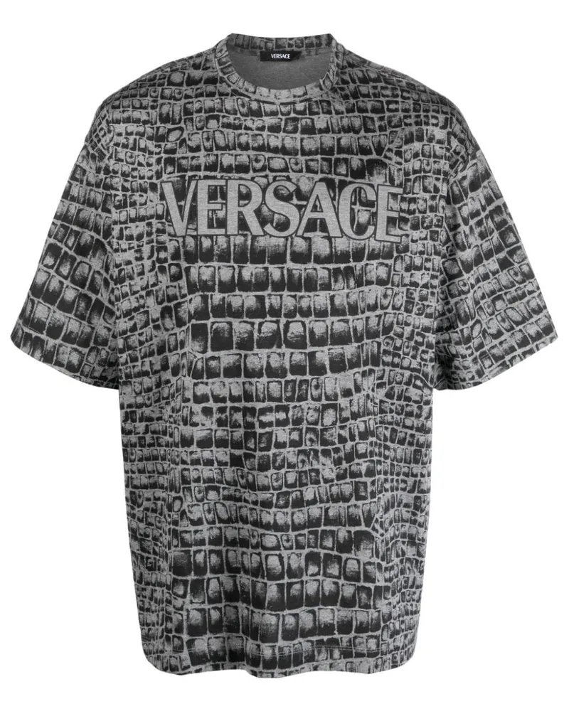 Versace T-Shirt mit Coccodrillo-Print - Grau Grau
