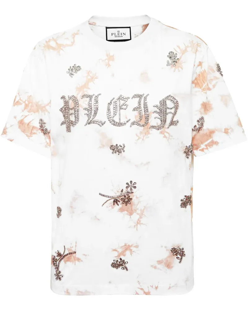 Philipp Plein Batik-T-Shirt mit Blumen - Weiß Weiß