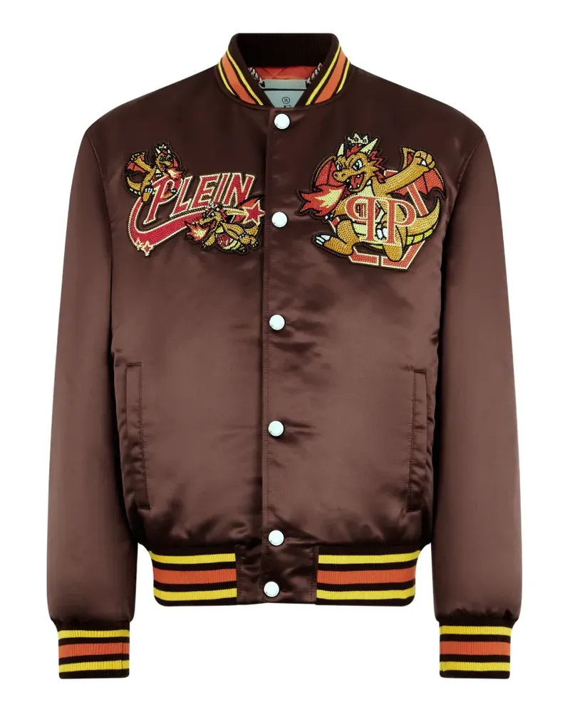 Philipp Plein Plein Dragon Stones Bomberjacke aus Satin - Braun Braun