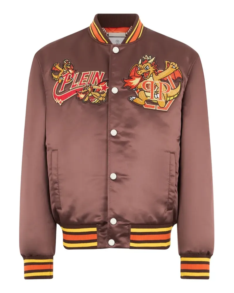 Philipp Plein Plein Dragon Stones Bomberjacke aus Satin - Braun Braun