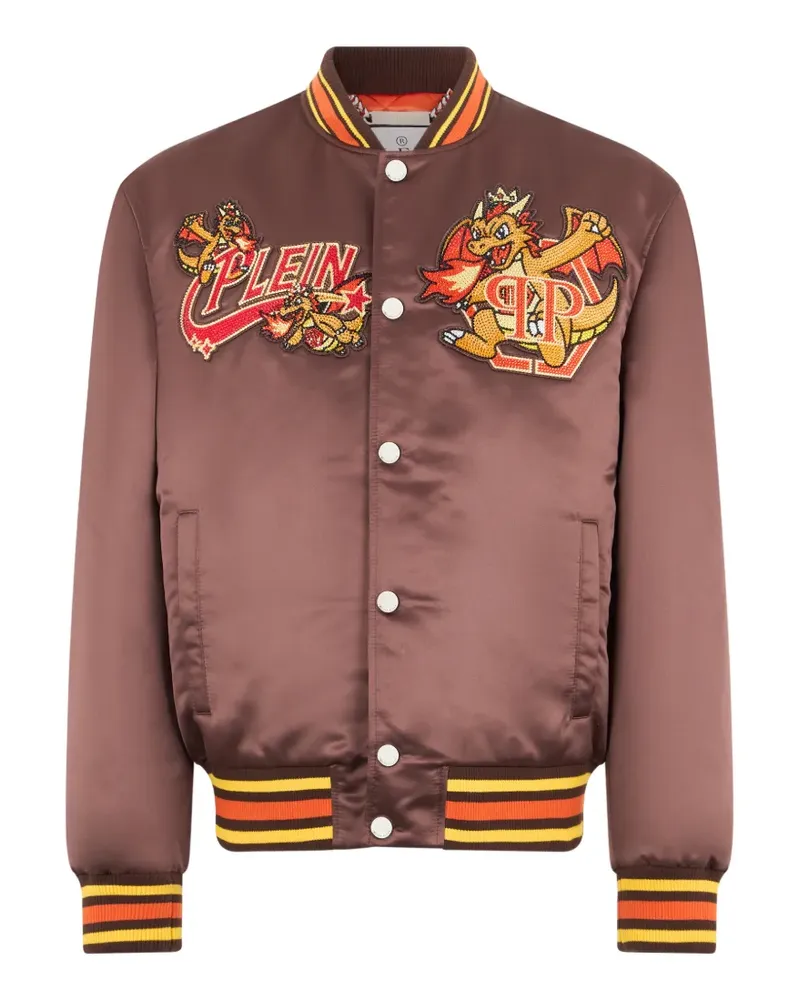 Philipp Plein Plein Dragon Stones Bomberjacke aus Satin - Braun Braun