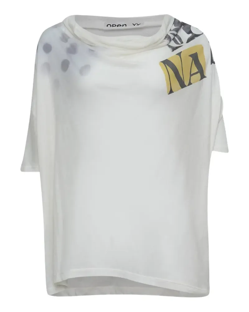 OPEN YY Phonetic graphic-print cowl-neck T-shirt - Weiß Weiß