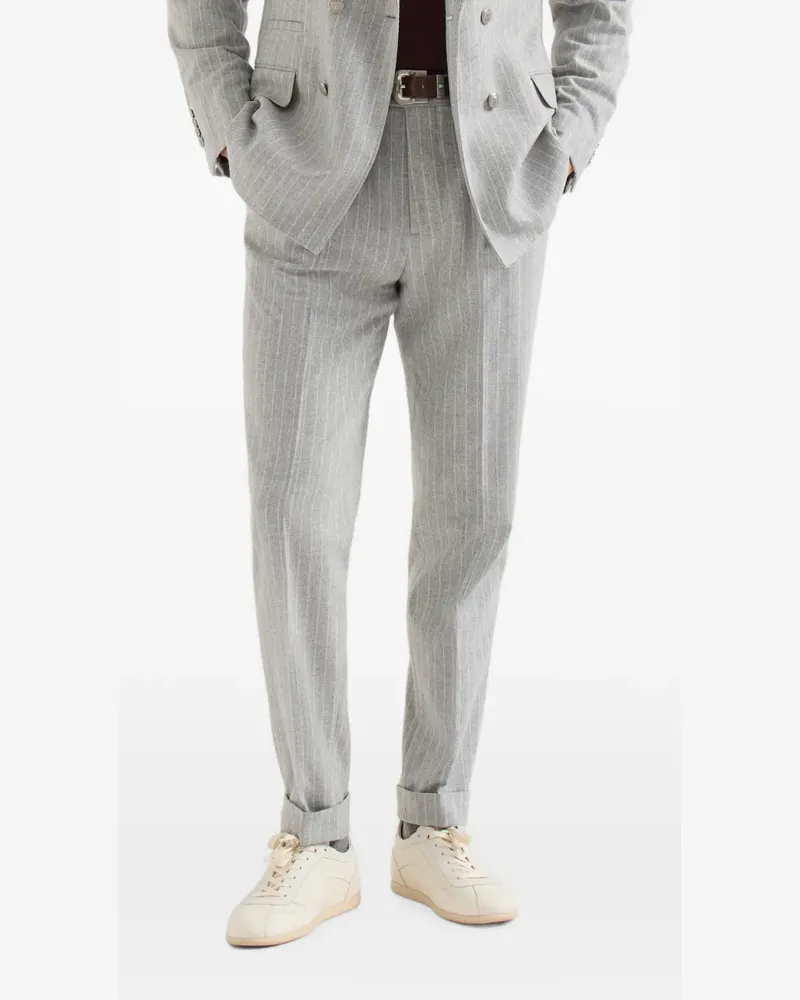 Brunello Cucinelli virgin wool and cashmere chalk stripe flannel trousers with pleat - Grau Grau