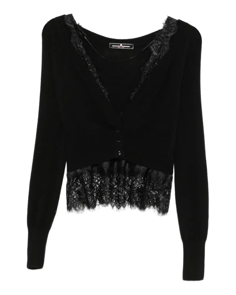 Ermanno Scervino Geknöpfter Cardigan mit Spitzenbesatz - Schwarz Schwarz