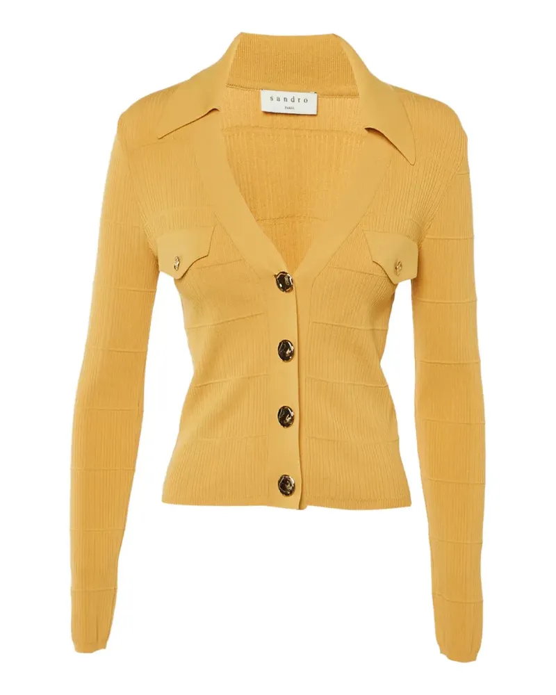 Sandro Gerippter Cardigan mit Polokragen - Gelb Gelb