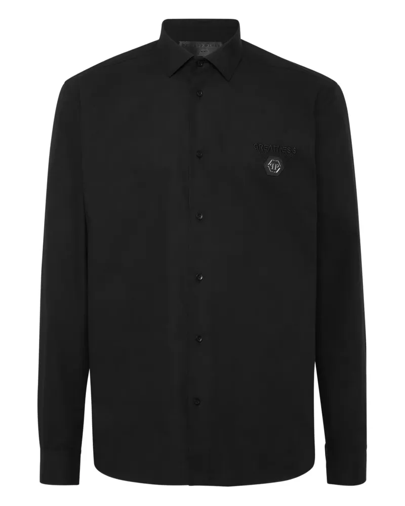 Philipp Plein Besticktes Hemd mit Logo-Schild - Schwarz Schwarz