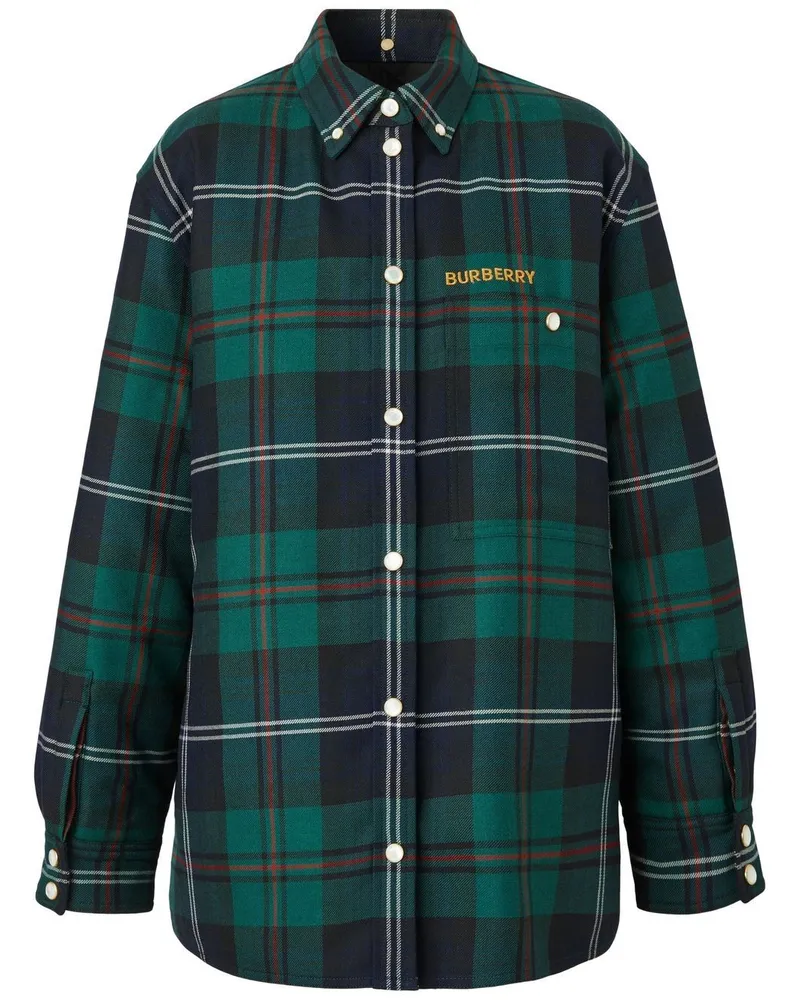 Burberry Karierte Hemdjacke mit Logo-Stickerei - Grün Grün