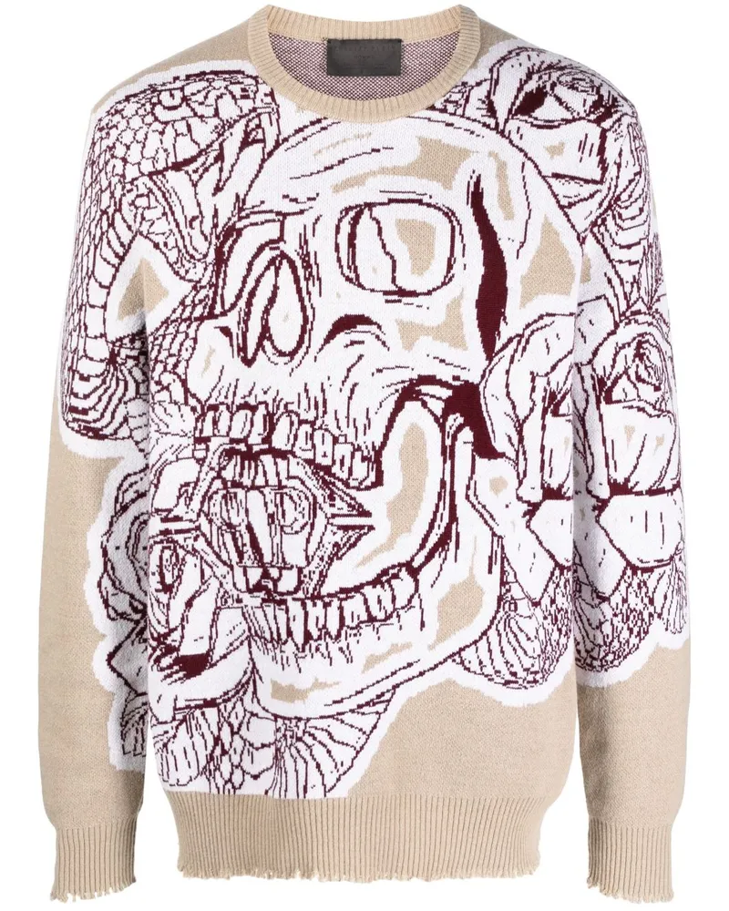 Philipp Plein Intarsien-Sweatshirt mit Totenkopf - Nude Nude