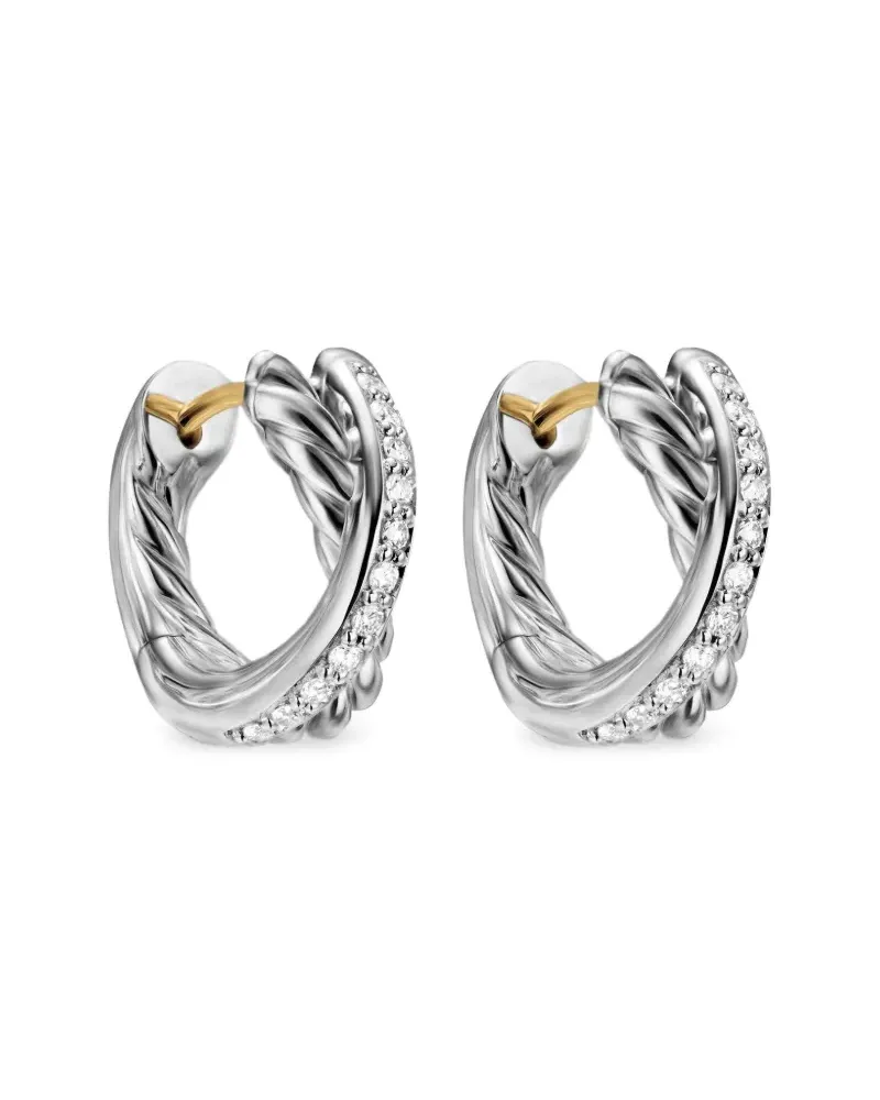 David Yurman Crossover Sterlingsilber-Creolen mit Diamanten (12,4mm Silber