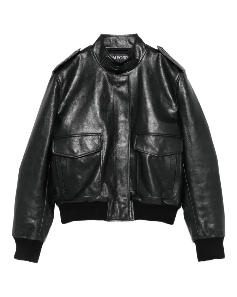 Tom Ford Lederjacke mit Schulterklappen-Detail - Schwarz Schwarz