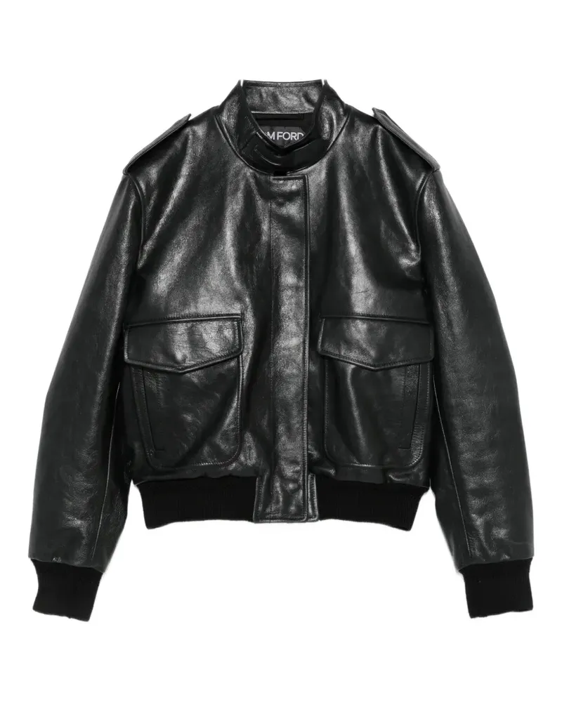 Tom Ford epaulette-detail leather jacket - Schwarz Schwarz