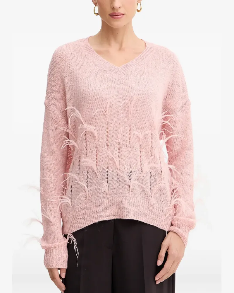 Fracomina feather-embellished V-neck sweater - Rosa Rosa