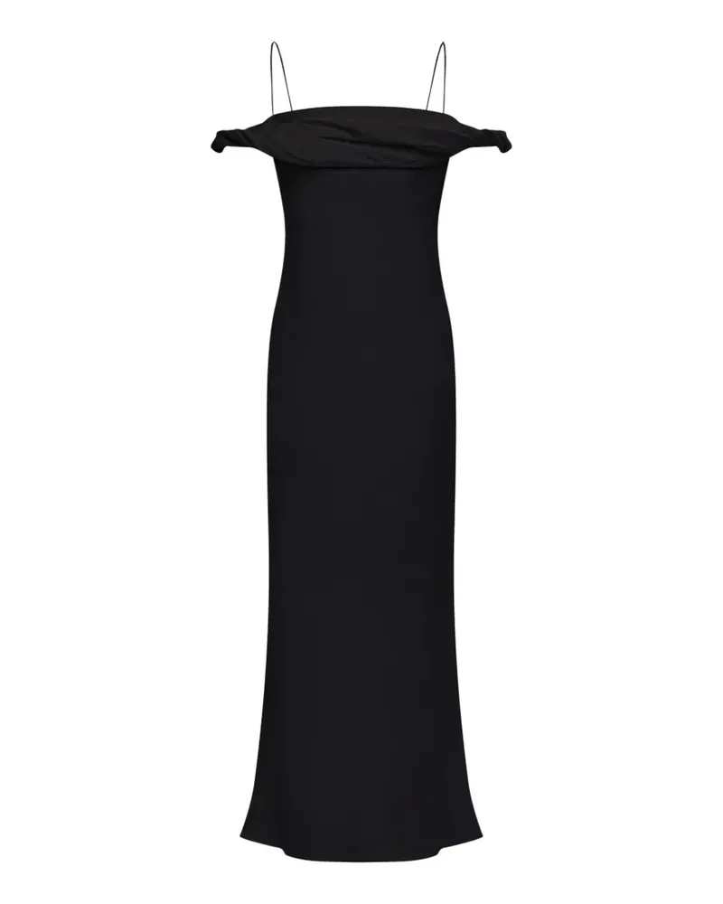 12 STOREEZ Toscana Kleid mit drapiertem Kragen - Schwarz Schwarz