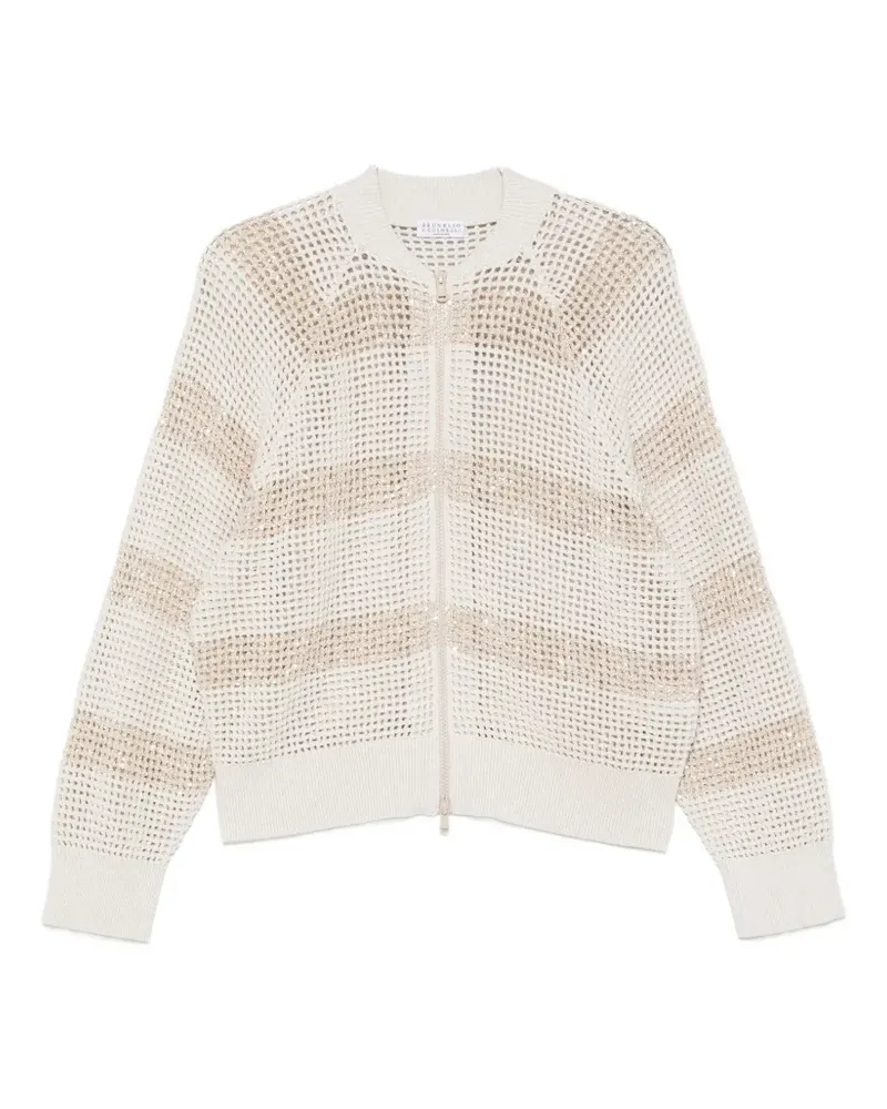 Brunello Cucinelli striped open-knit cardigan - Nude Nude