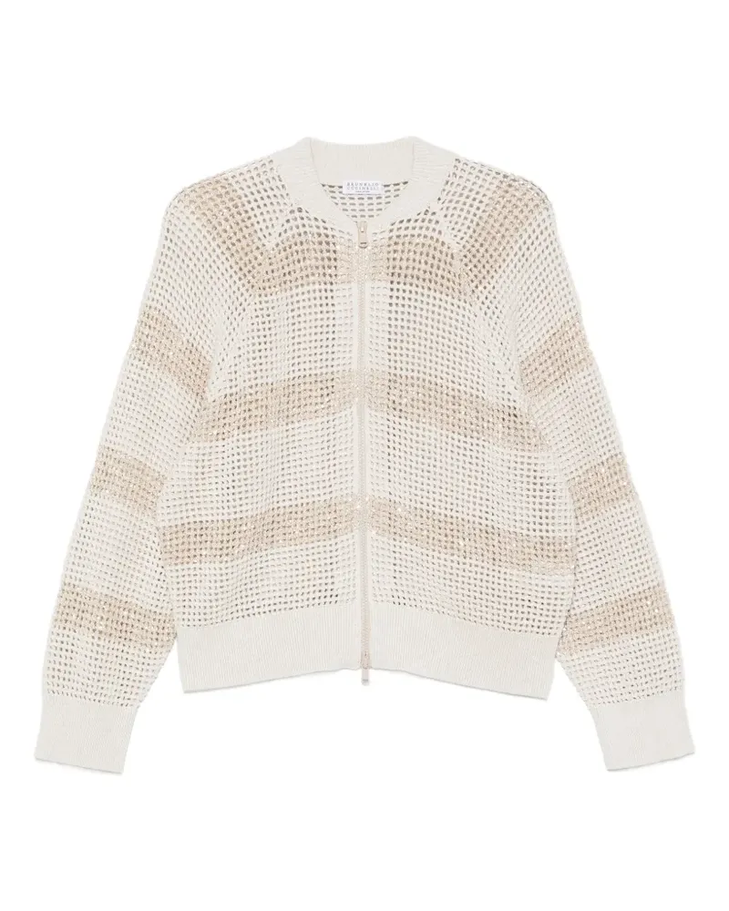 Brunello Cucinelli striped open-knit cardigan - Nude Nude