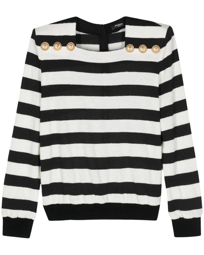 Balmain Gestreifter Pullover mit Zierknöpfen - Schwarz Schwarz