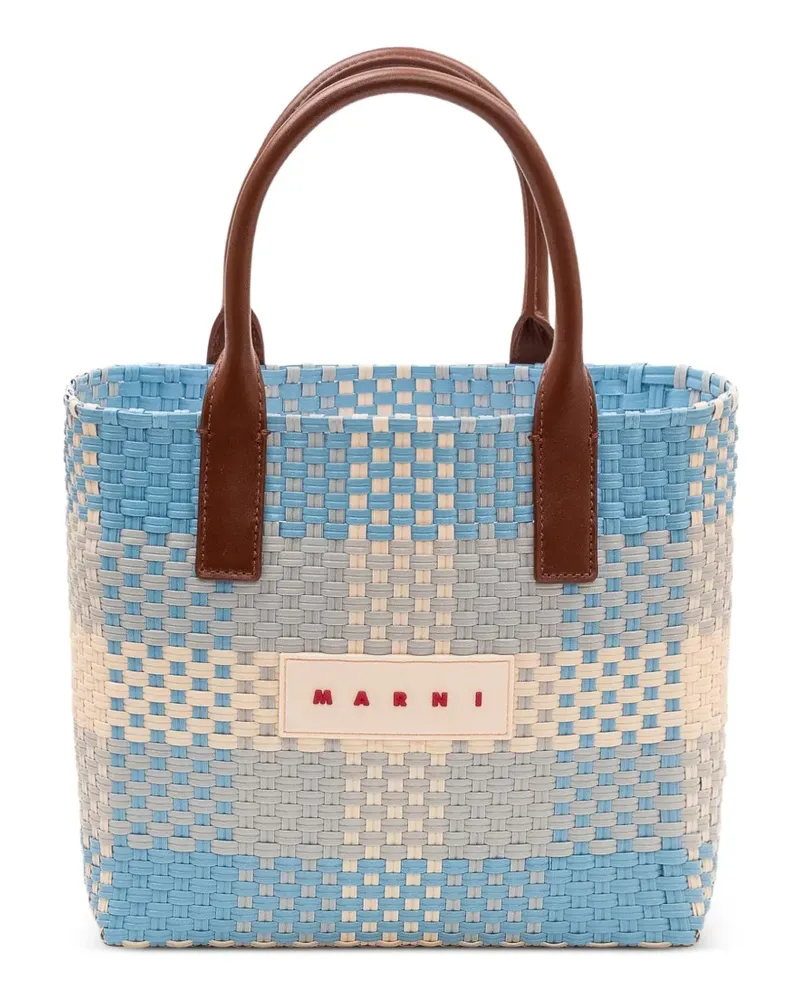 Marni check-pattern woven tote bag - Blau Blau