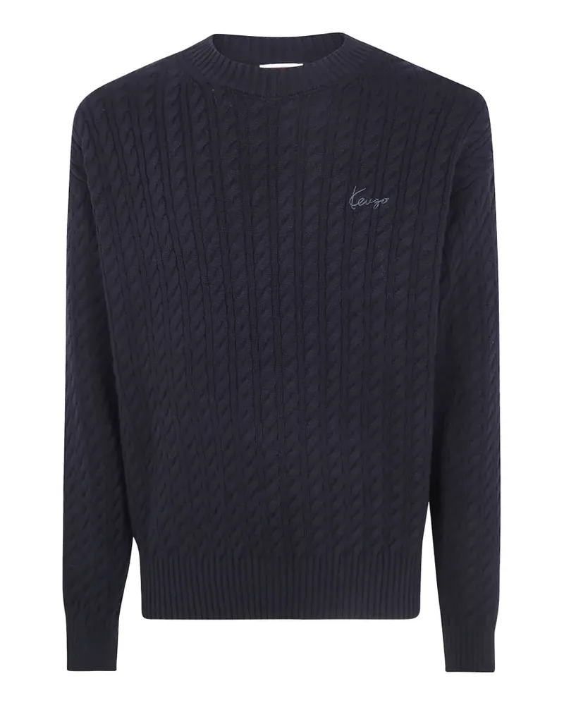 Kenzo Pullover mit Zopfmuster und Logo-Stickerei - Schwarz Schwarz