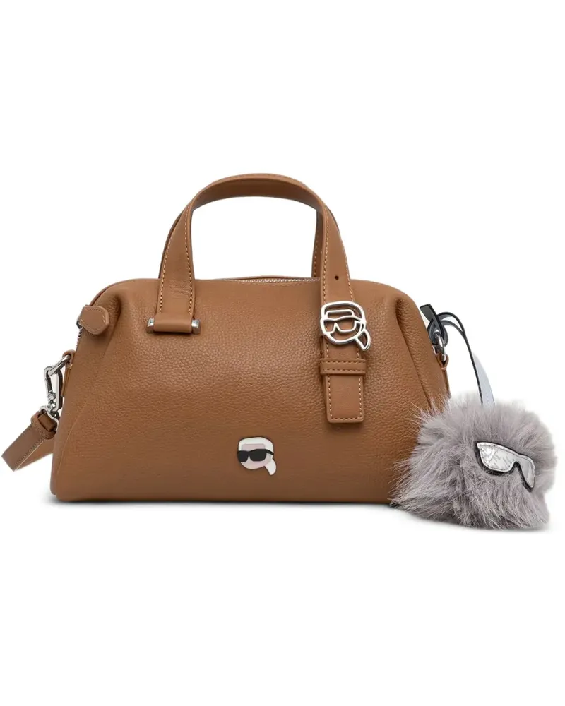 Karl Lagerfeld Sfera Tote Bag aus gekörntem Leder mit Logo-Schild - Braun Braun