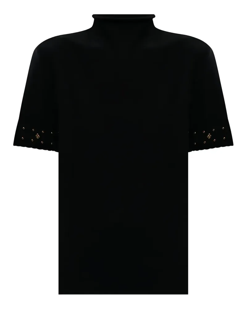 Twin-Set Verziertes T-Shirt mit Stehkragen - Schwarz Schwarz