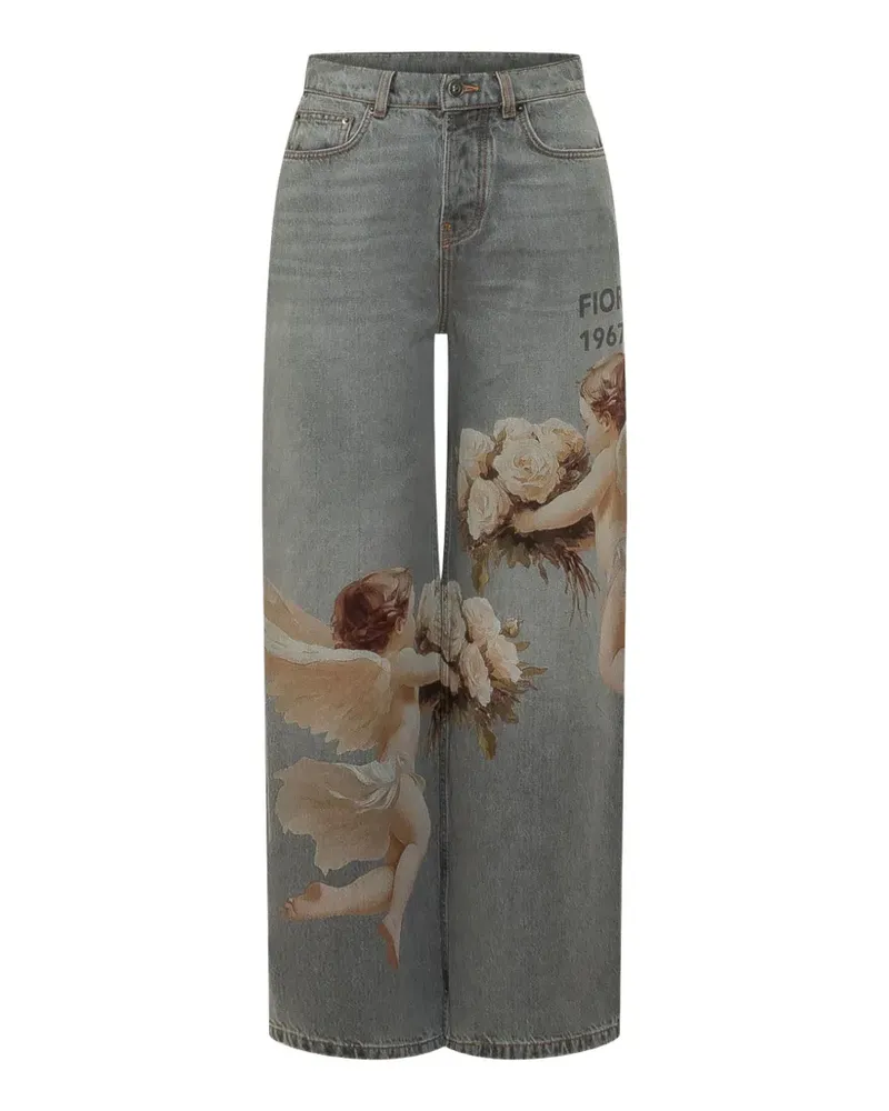 Fiorucci Angels-print wide-leg jeans - Grau Grau