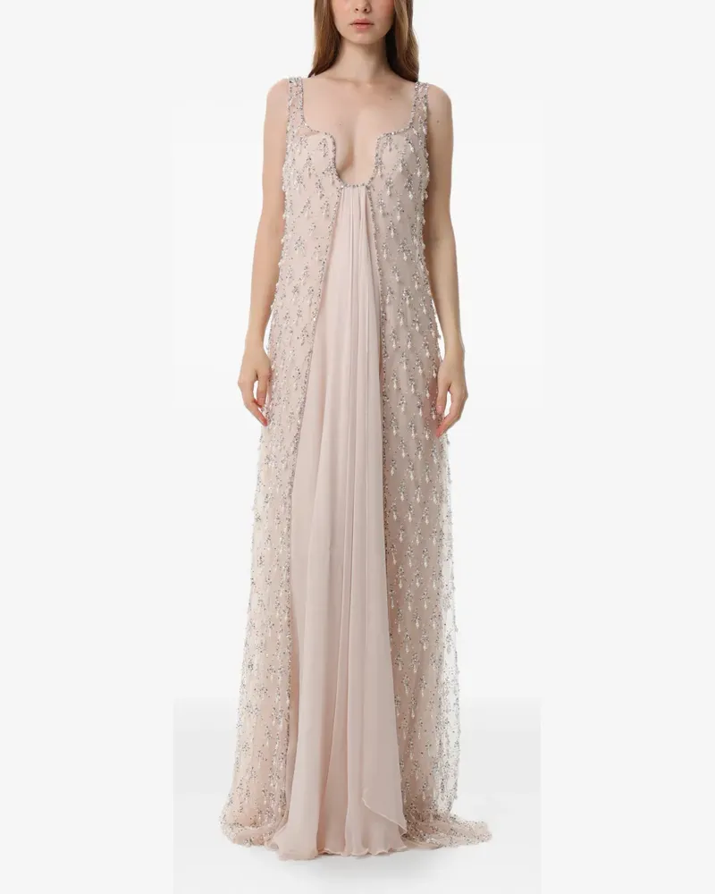 Dina Melwani Verziertes Maxikleid - Rosa Rosa