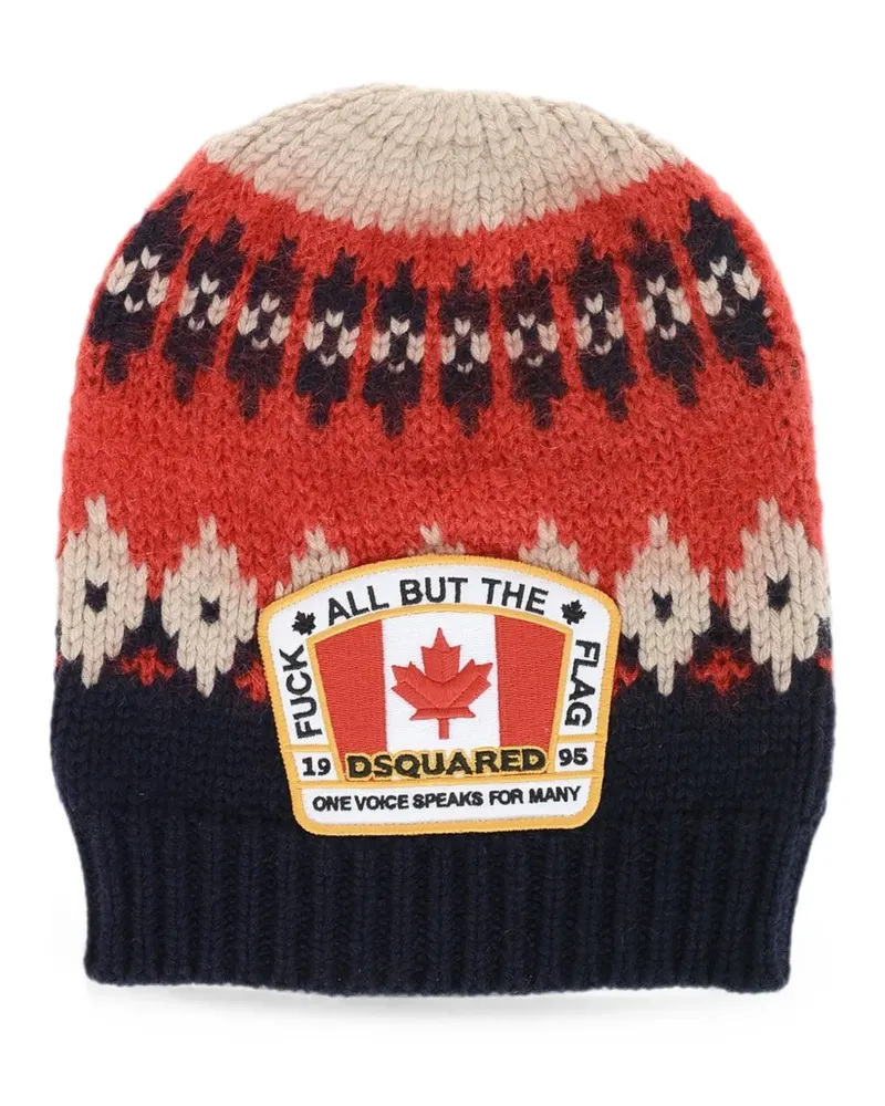 Dsquared2 Fair Isle logo-patch beanie hat - Rot Rot