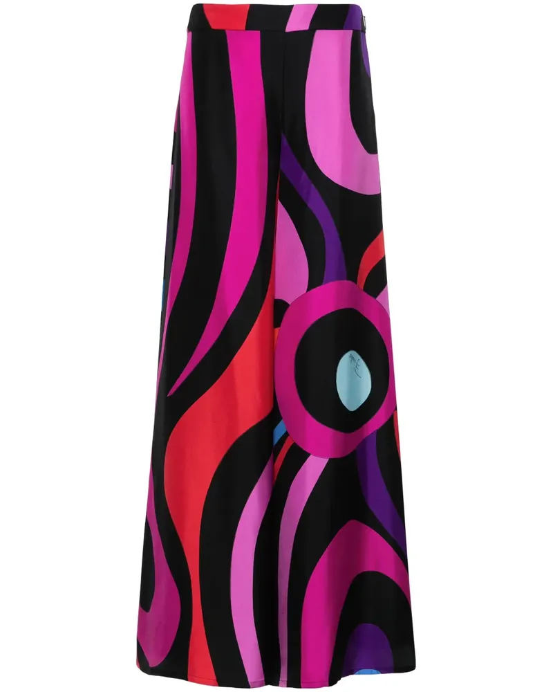 Emilio Pucci Seiden-Palazzohose mit Marmo-Print - Schwarz Schwarz