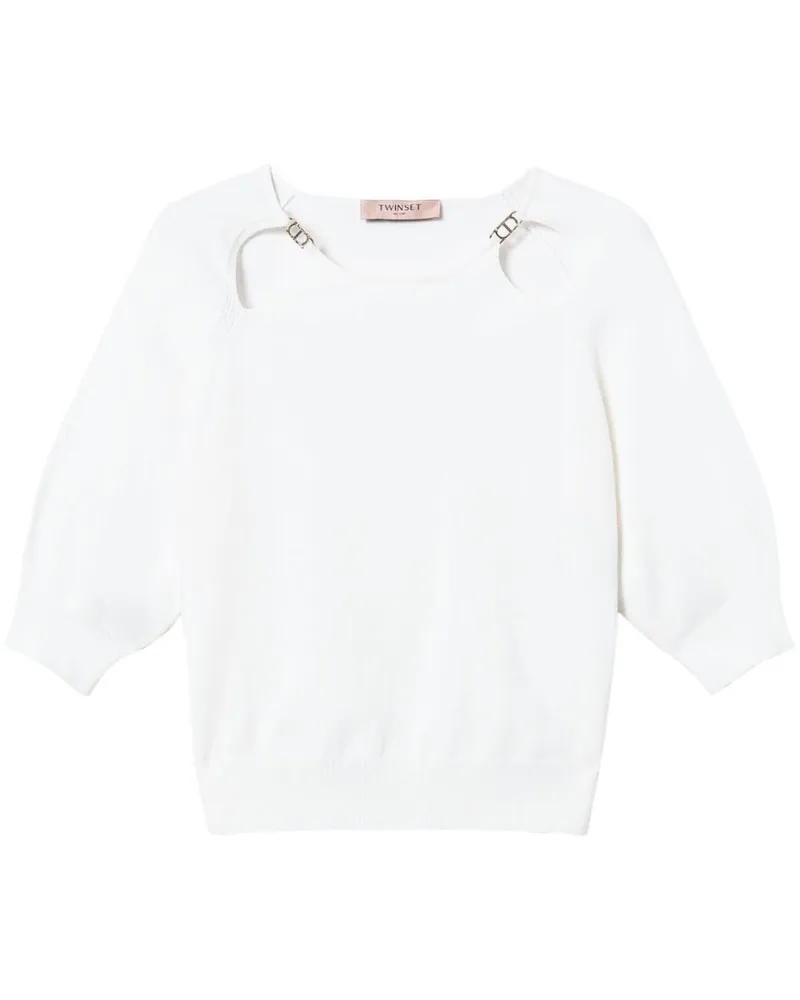 Twin-Set Cut-Out-Pullover mit Oval T-Schild - Weiß Weiß